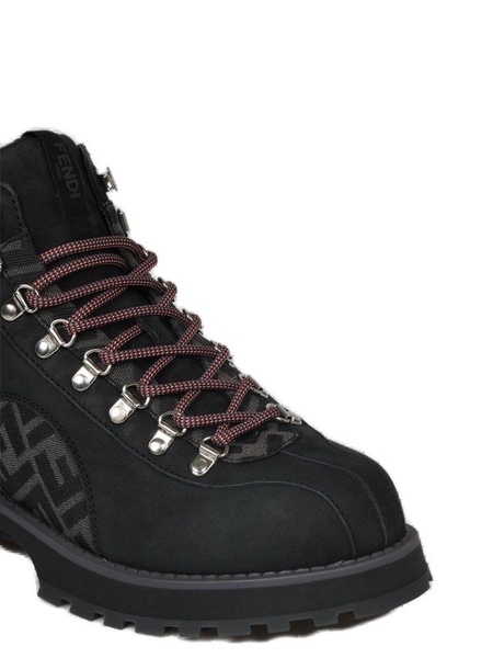 Fendi Monogram Detailed Lace-Up Ankle Boots