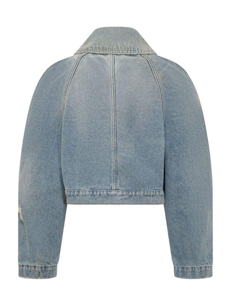 Palm Angels Palm Pattern Cropped Denim Jacket