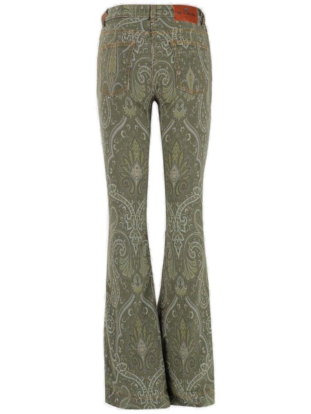 Etro Paisley Printed Logo Patch Flared Jeans