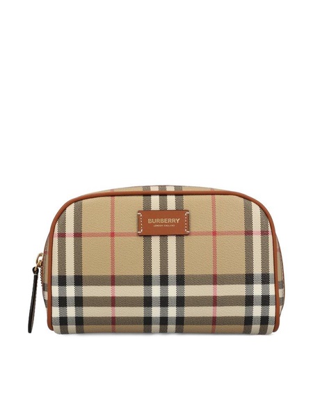 Burberry Checked Logo Patch Zipped Clutch Bag