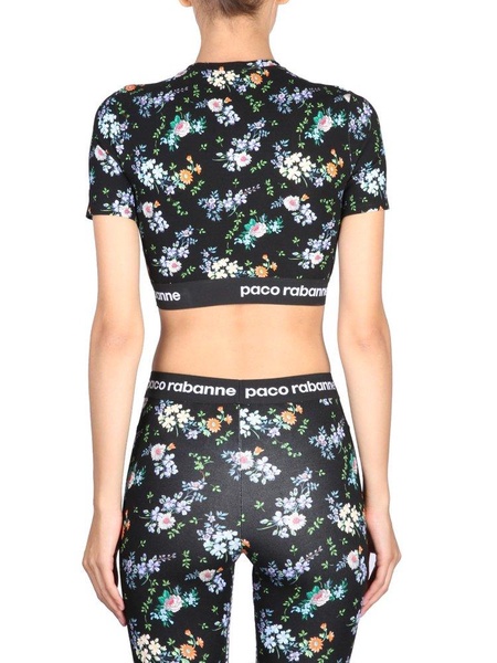 Paco Rabanne Paint-Splatter Print Logo-Band Crop Top