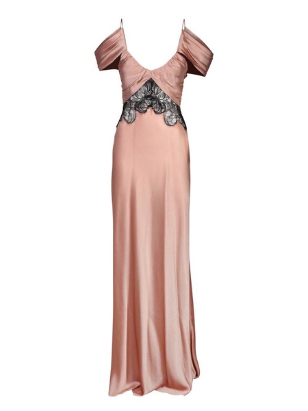 Alberta Ferretti V-Neck Lace-Panelled Satin Gown