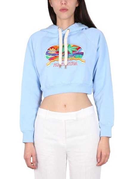 Casablanca Drawstring Cropped Hoodie