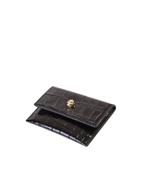 Alexander Mc Queen Skull Embossed Croc Leather Card Holder