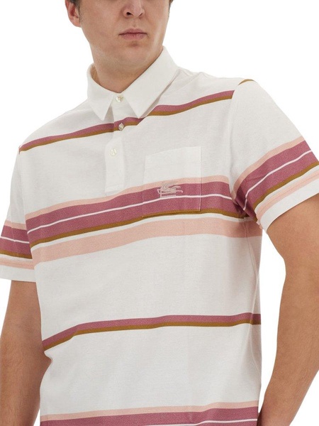 Etro Pegaso-Embroidered Short-Sleeved Striped Polo Shirt