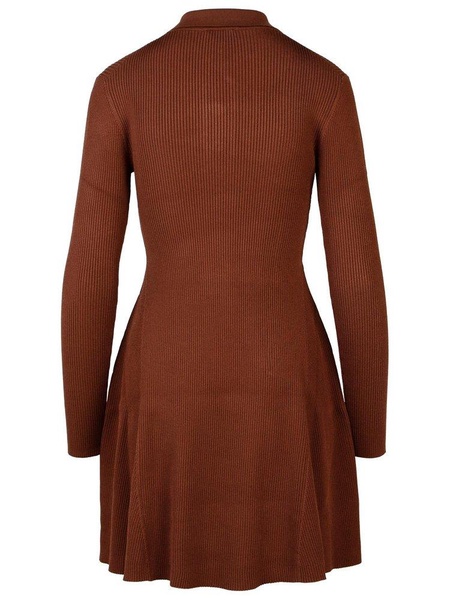 Ganni Logo-Embroidered Long-Sleeved Knitted Polo Dress