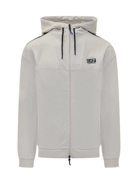 Ea7 Emporio Armani Zip-Up Drawstring Hoodie