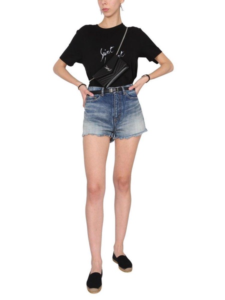 Saint Laurent Raw-Edge Denim Shorts