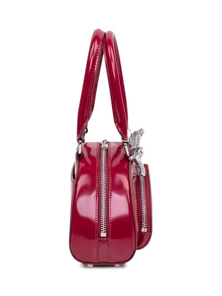 Crystal bow detail curved mini tote bag