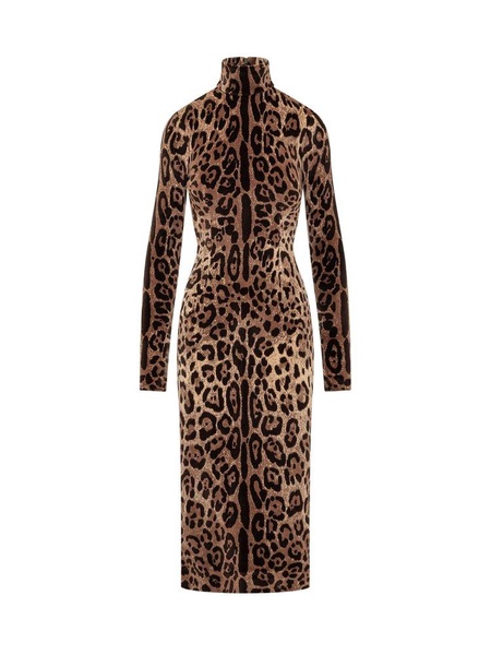 Dolce & Gabbana Leopard-Printed High-Neck Mid-Length Dress