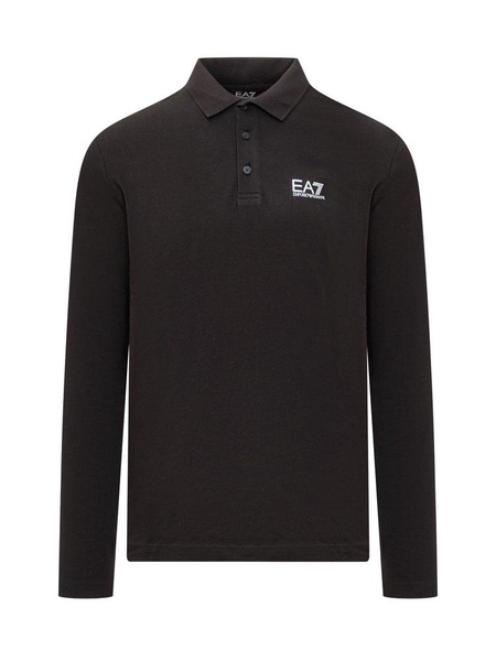 Ea7 Emporio Armani Logo Printed Long Sleeved Polo Shirt