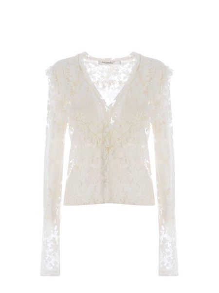 Philosophy Di Lorenzo Serafini Floral-Motif V-Neck Semi-Sheer Blouse