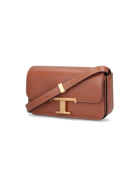 't Timeless' Brown Crossbody Bag With Logo Detail In Smooth Leather Woman