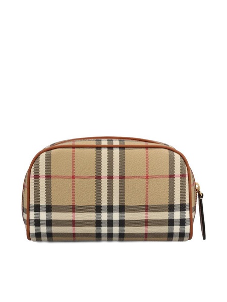 Burberry Checked Logo Patch Zipped Clutch Bag