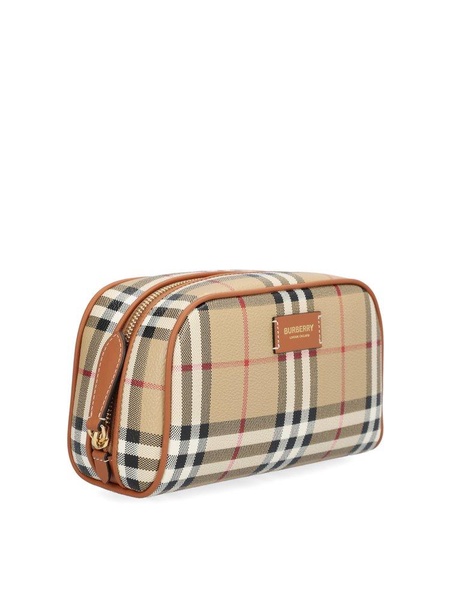 Burberry Logo Patch Checked Zipped Clutch Bag