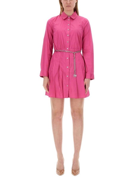 Michael Michael Kors Logo Pendant Belted Mini Shirt Dress