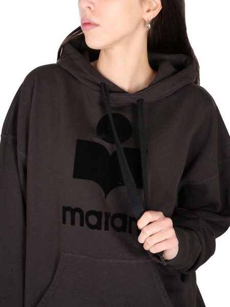 Black Hoodie with Tonal Logo Print in Cotton Blend Woman