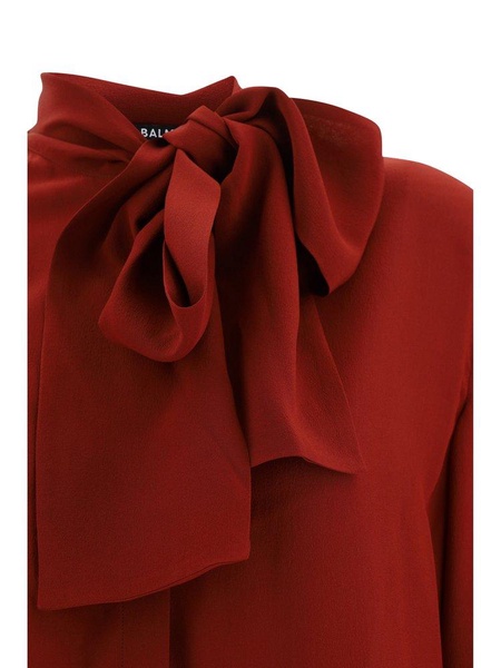 Balmain Puff Sleeved Bow Detailed Blouse