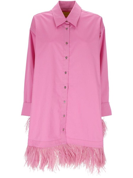 Marques'Almeida Feather Embellished Curved Hem Shirt Dress