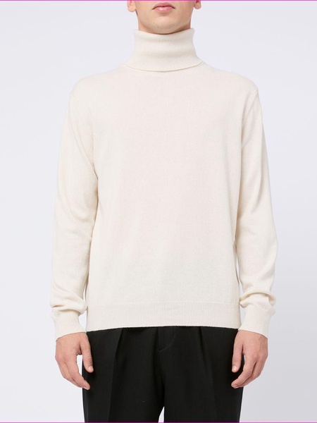 High-neck cashmere and silk sweater.