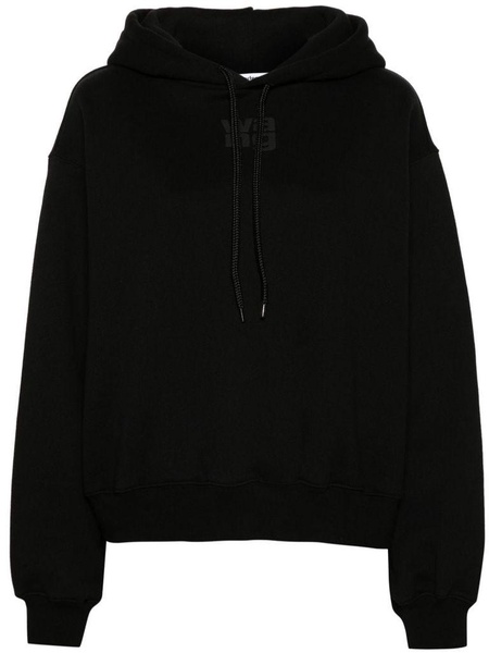 Black cotton-blend hoodie