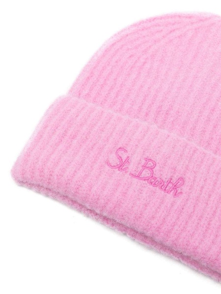 Pink wool Moss beanie with logo embroidery