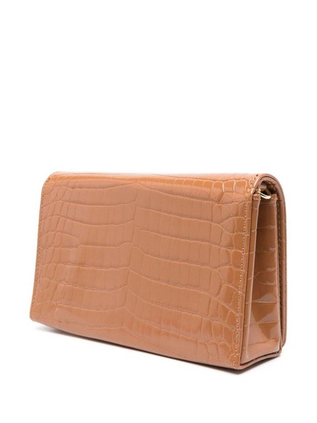 Beige synthetic leather clutch with crocodile effect