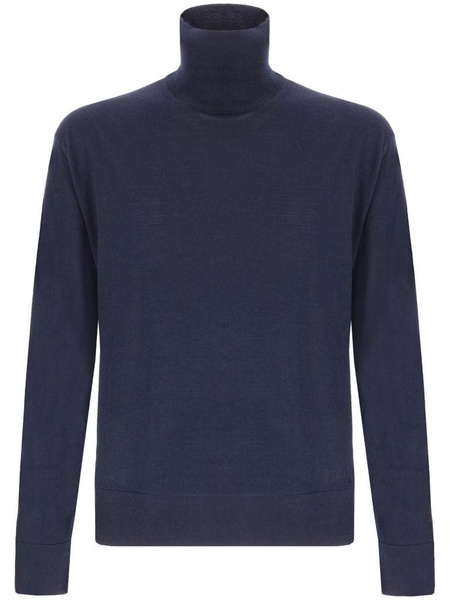 Blue high-neck wool sweater