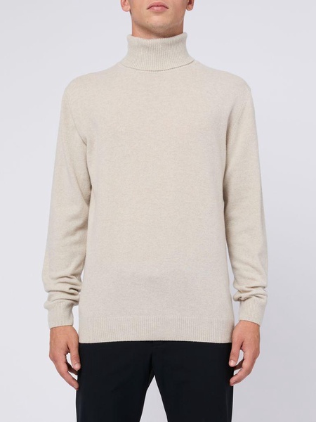 High-neck sweater in grey merino wool and cashmere