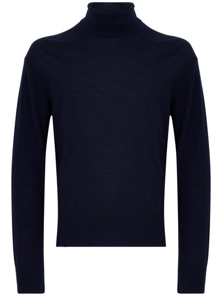 Blue high-neck wool sweater