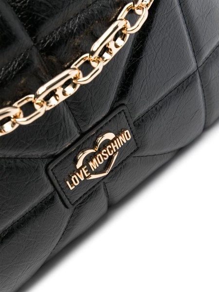 Black quilted synthetic leather shopping bag with gold chain