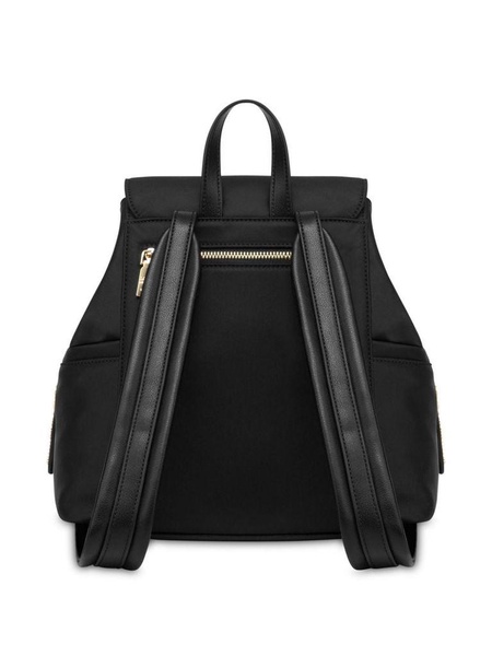 Black fabric backpack with zipper and logo