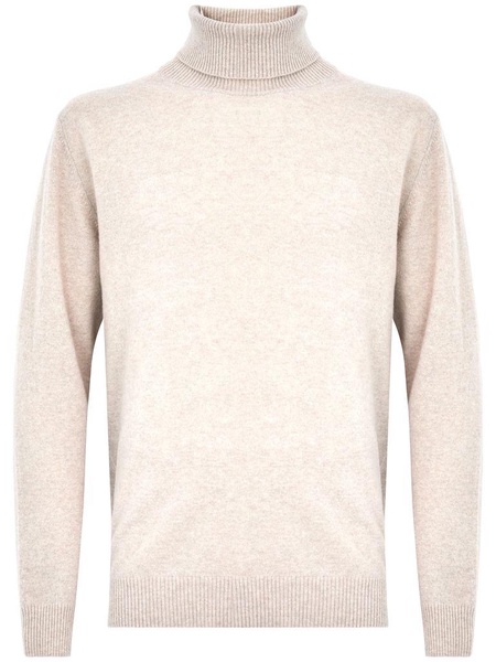 High-neck sweater in grey merino wool and cashmere