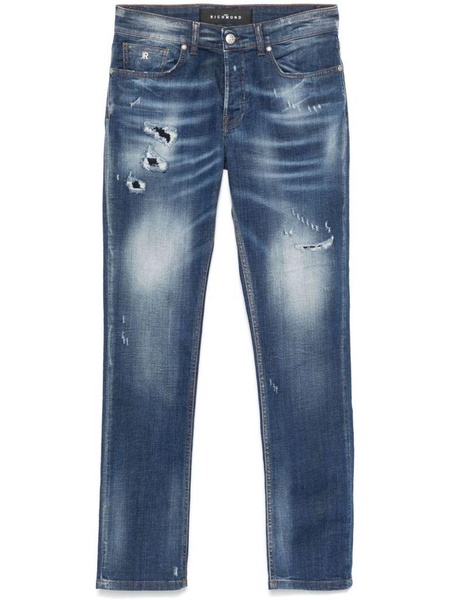 Long cotton jeans with distressing