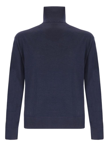 Blue high-neck wool sweater