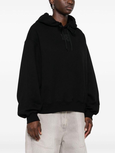 Black cotton-blend hoodie