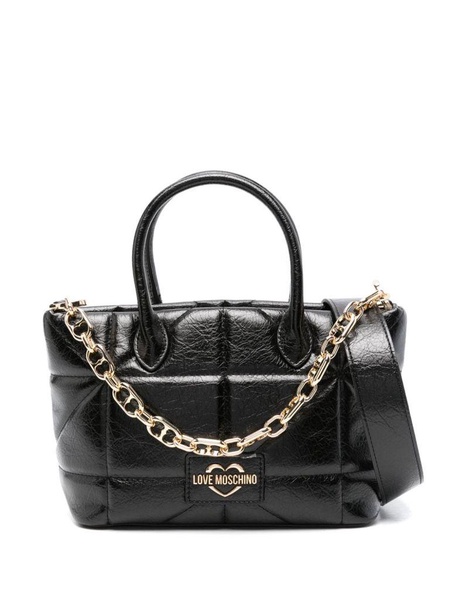 Shiny finish handbag with chain and logo