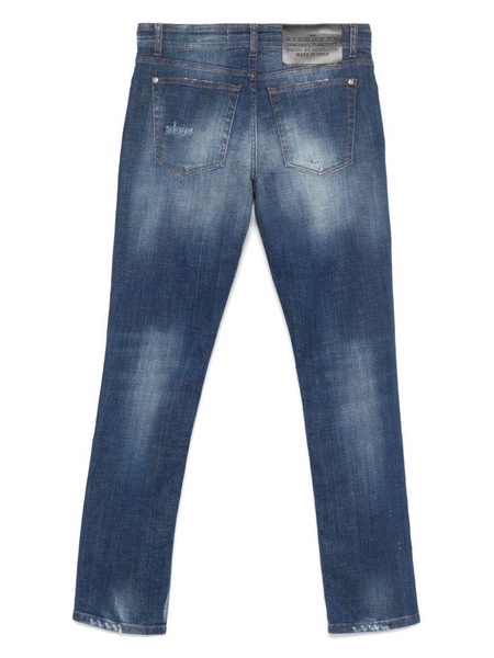 Long cotton jeans with distressing