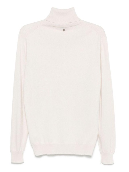 High-neck cashmere and silk sweater.