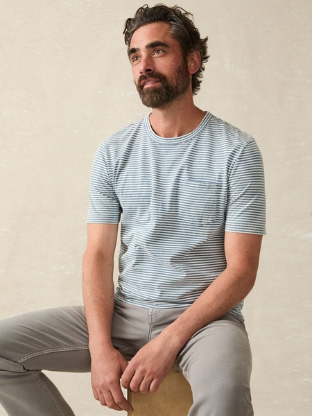 Short-Sleeve Indigo Pocket Tee - Azure Stream Stripe