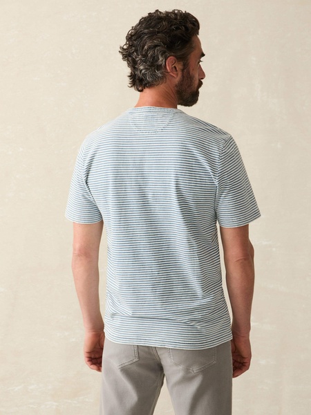 Short-Sleeve Indigo Pocket Tee - Azure Stream Stripe