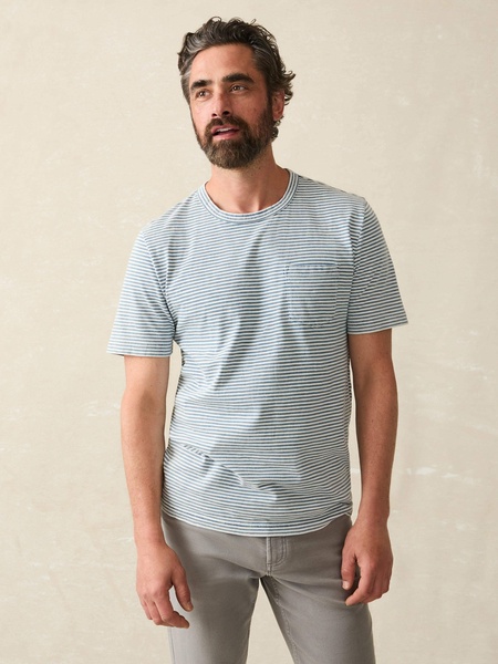 Short-Sleeve Indigo Pocket Tee - Azure Stream Stripe