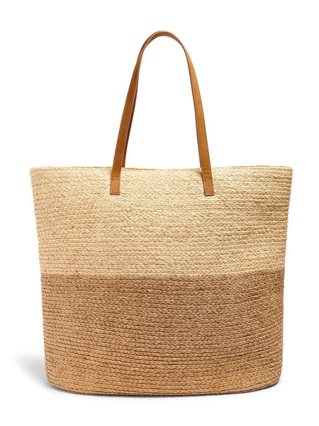 Raffia Colorblock Tote - Natural