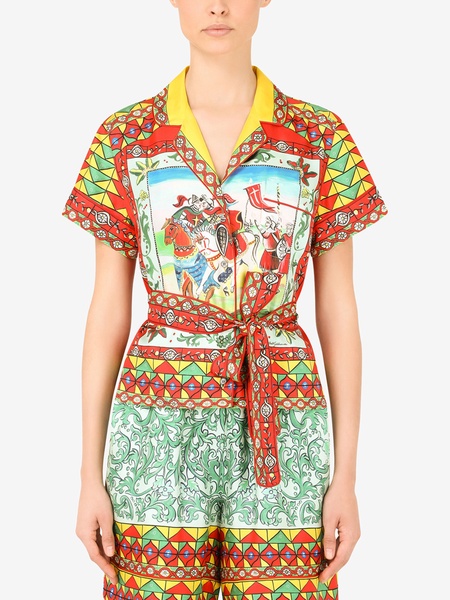 Carretto-print belted shirt