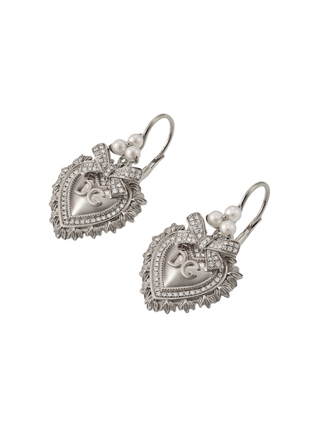 18kt white gold Devotion diamond and pearl sacred heart earrings