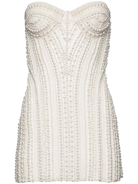 faux-pearl embellished minidress