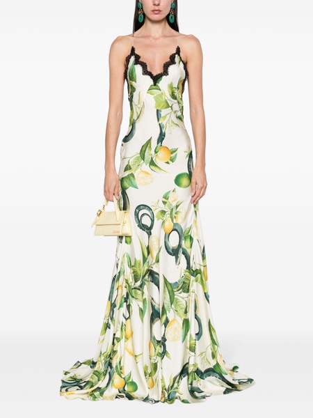 Lemon-print silk maxi dress