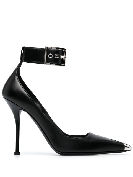 metal-toecap 100mm leather pumps