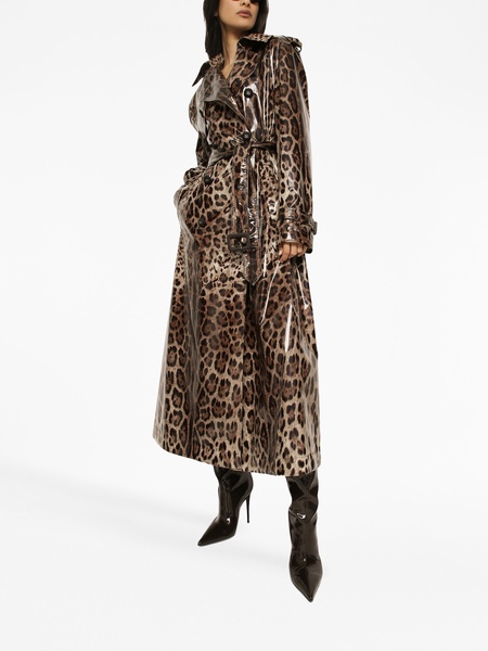 leopard-print belted trench coat