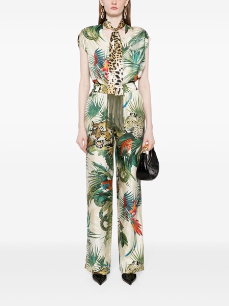 jungle print straight-legged silk trousers